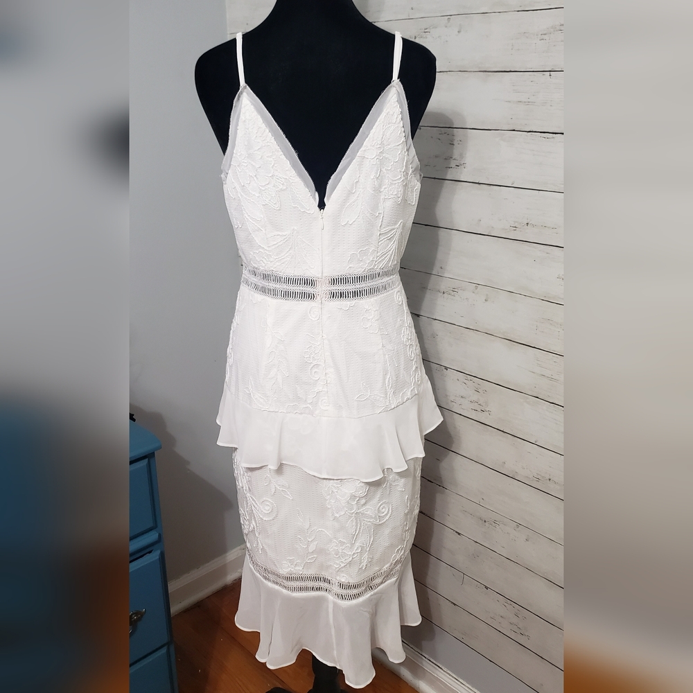 Adrian Mattox White Dress Sz6 Adjustable Thin Straps Ruffle Lace Wedding Cruise - Picture 9 of 12